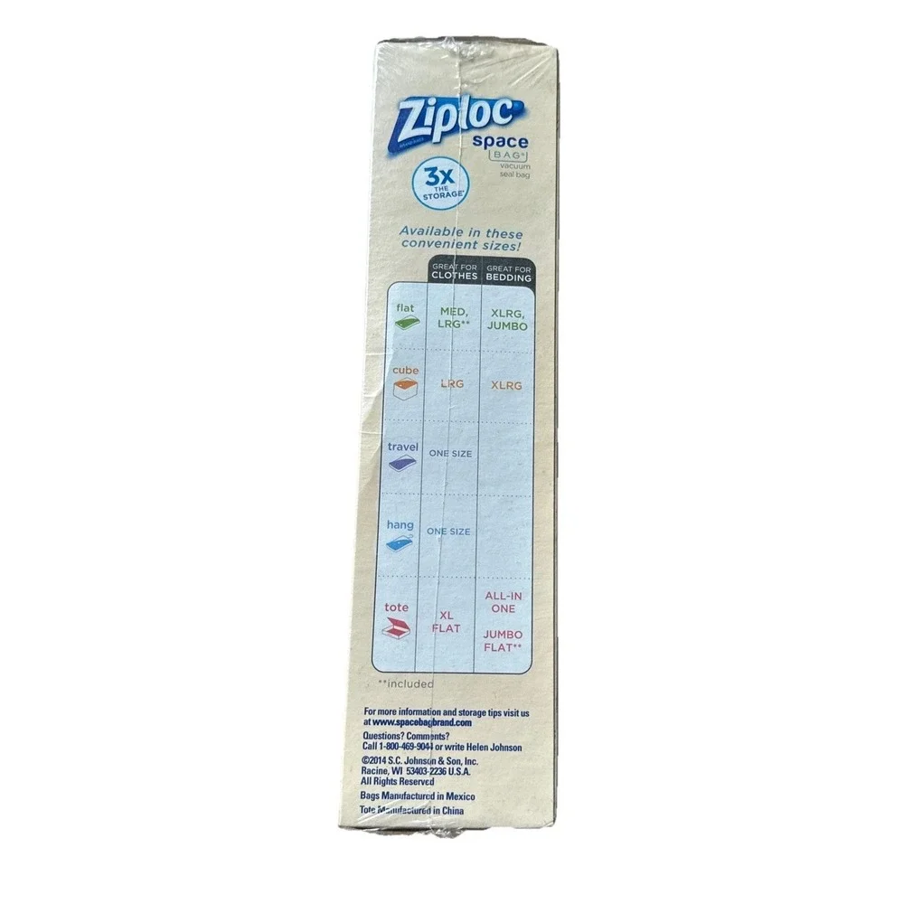 Ziploc Space Bag 1 Jumbo Tote 4 Large Flat Storage Compression Bags Reusable NEW